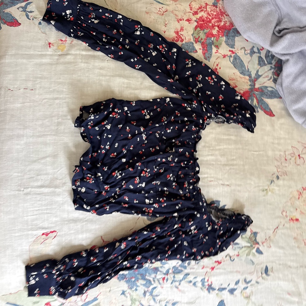 Reformation Navy Floral Blouse